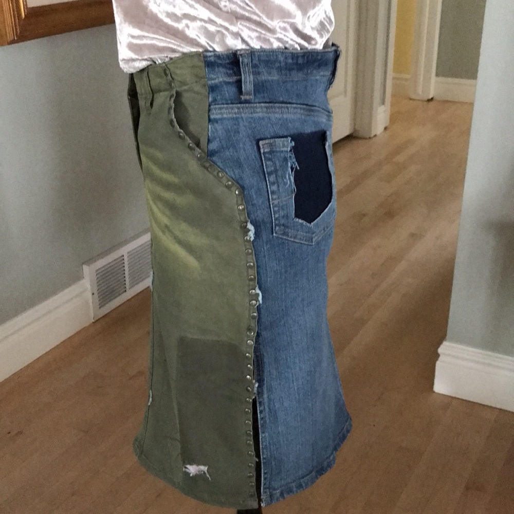 Parasuco ergonomic Jean Skirt Size 4, Green/Denim Blue - Picture 7 of 12